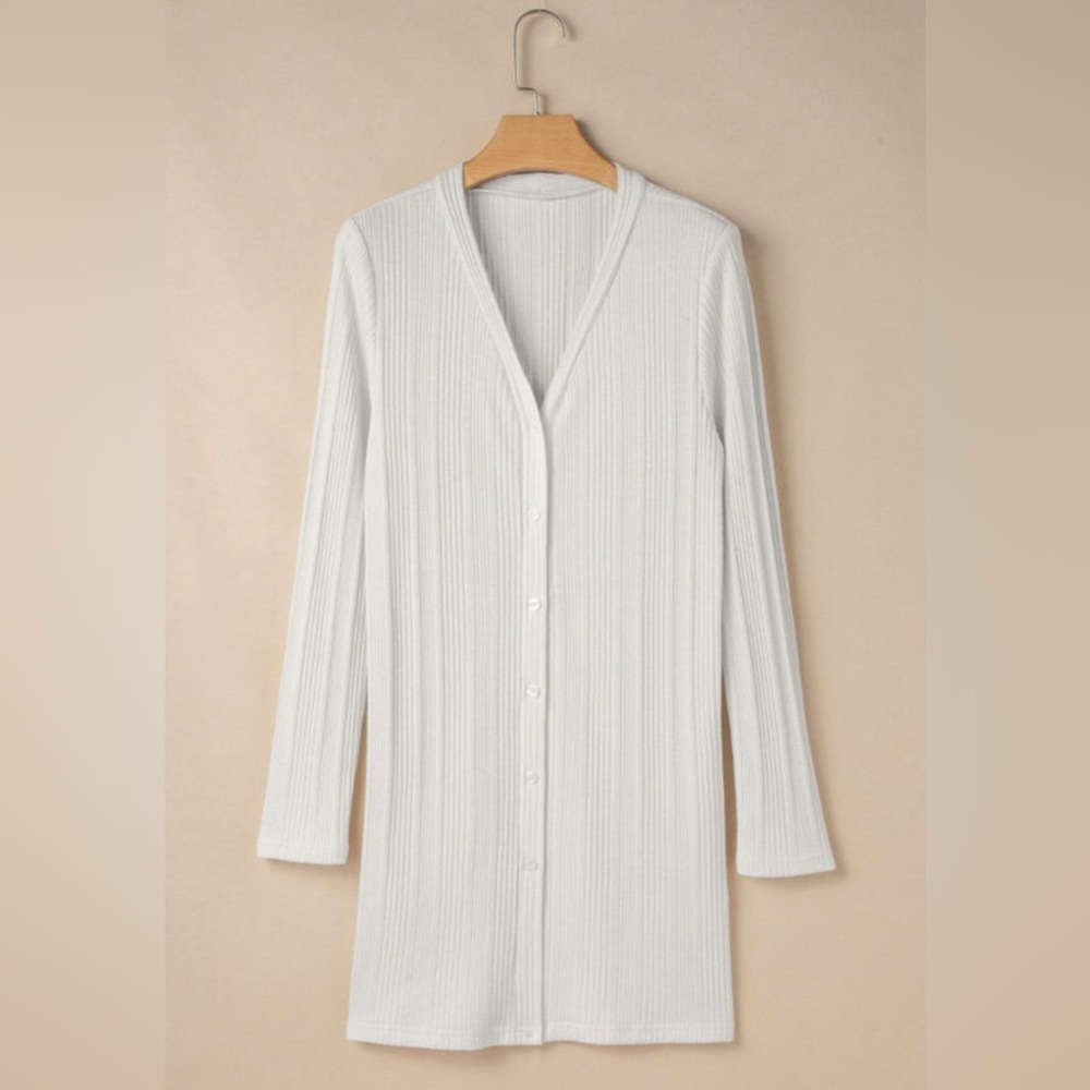 Cream Ribbed Cardigan - Picture 8 of 15